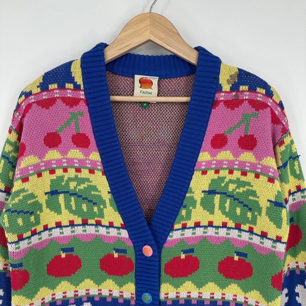 FARM RIO Sweet Orchard Chunky Knit Cardigan Cozy Oversized Fruit Floral Sweater - Picture 6 of 16